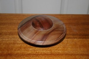 Lidded box. Turned during what was to be my last wood turning demonstration. Camphor.