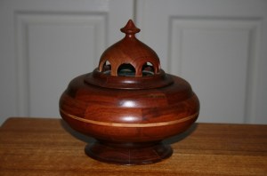 Lidded box with glass insert. Jarrah, Jacaranda and Sheoak.