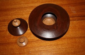 Novelty lidded box in a lidded box. Jarrah and Jacaranda.